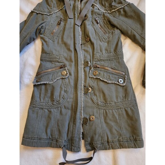 West 49 Hooded Overcoat Winter Jacket Multi Pockets Green Size Small - Picture 3 of 12